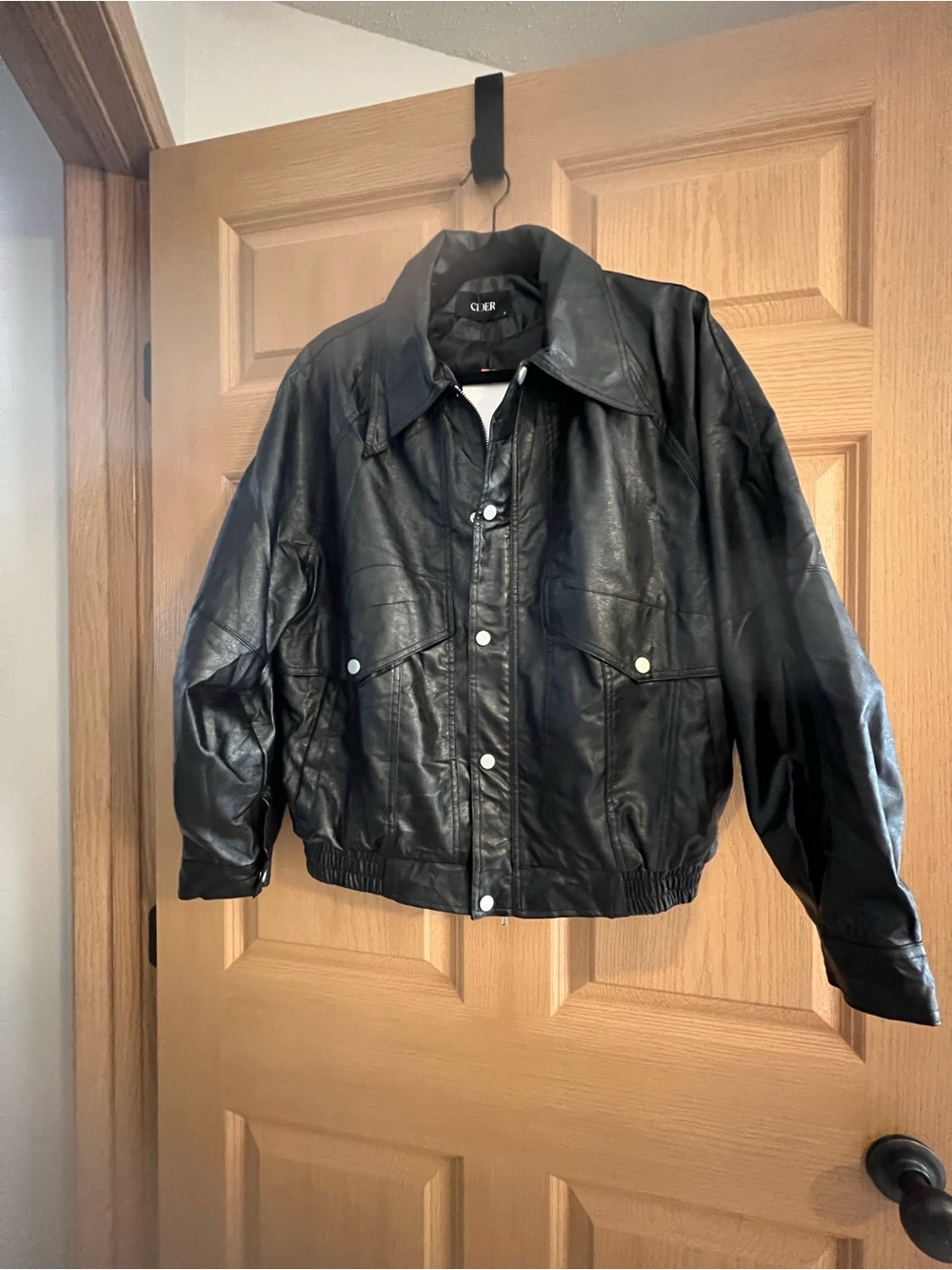NET Cider Black Leather Bomber Jacket
